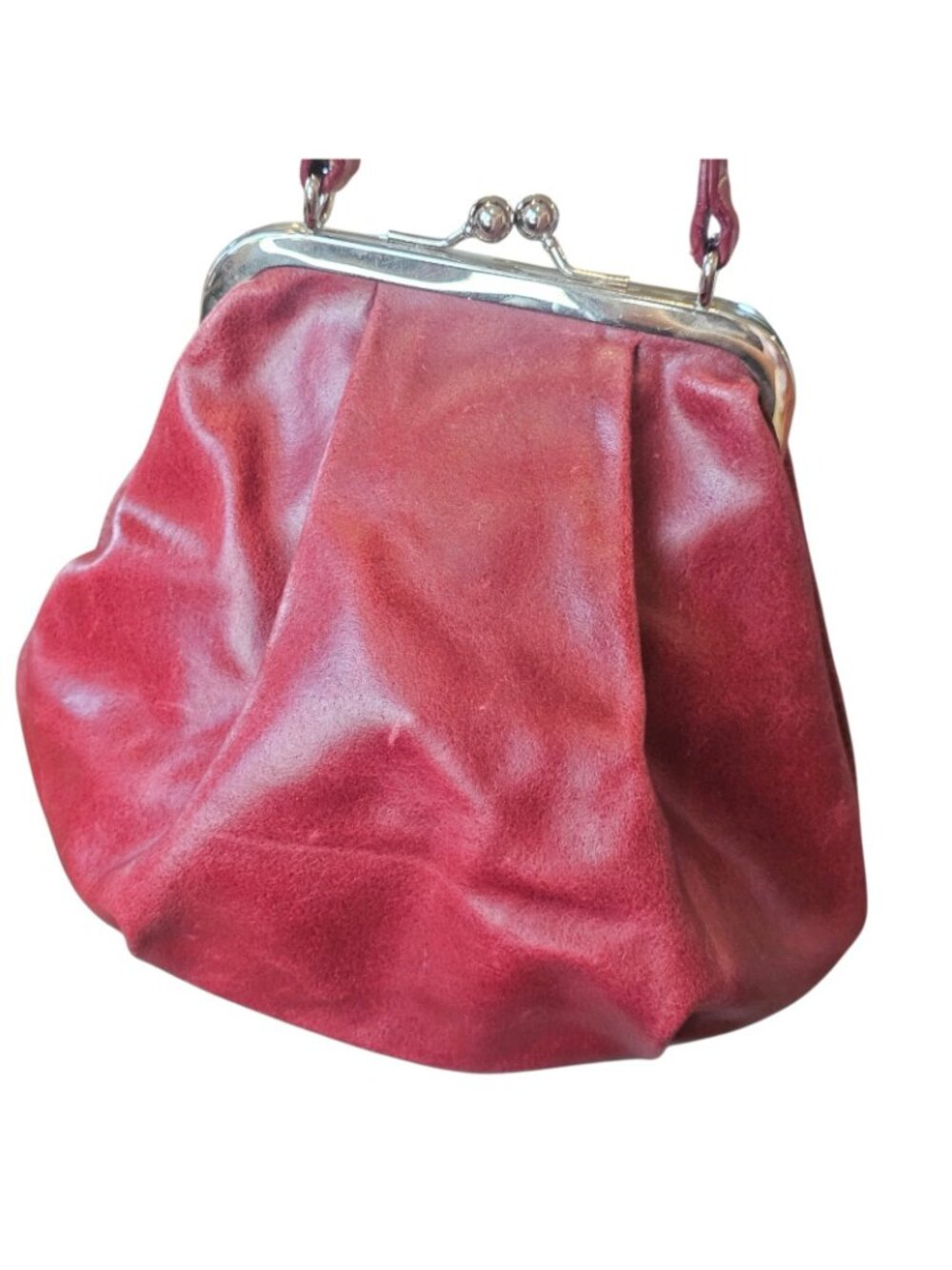 Y2K Wilsons Leather Burgundy Kisslock Top Handle Purse Handbag - Picture 3 of 14